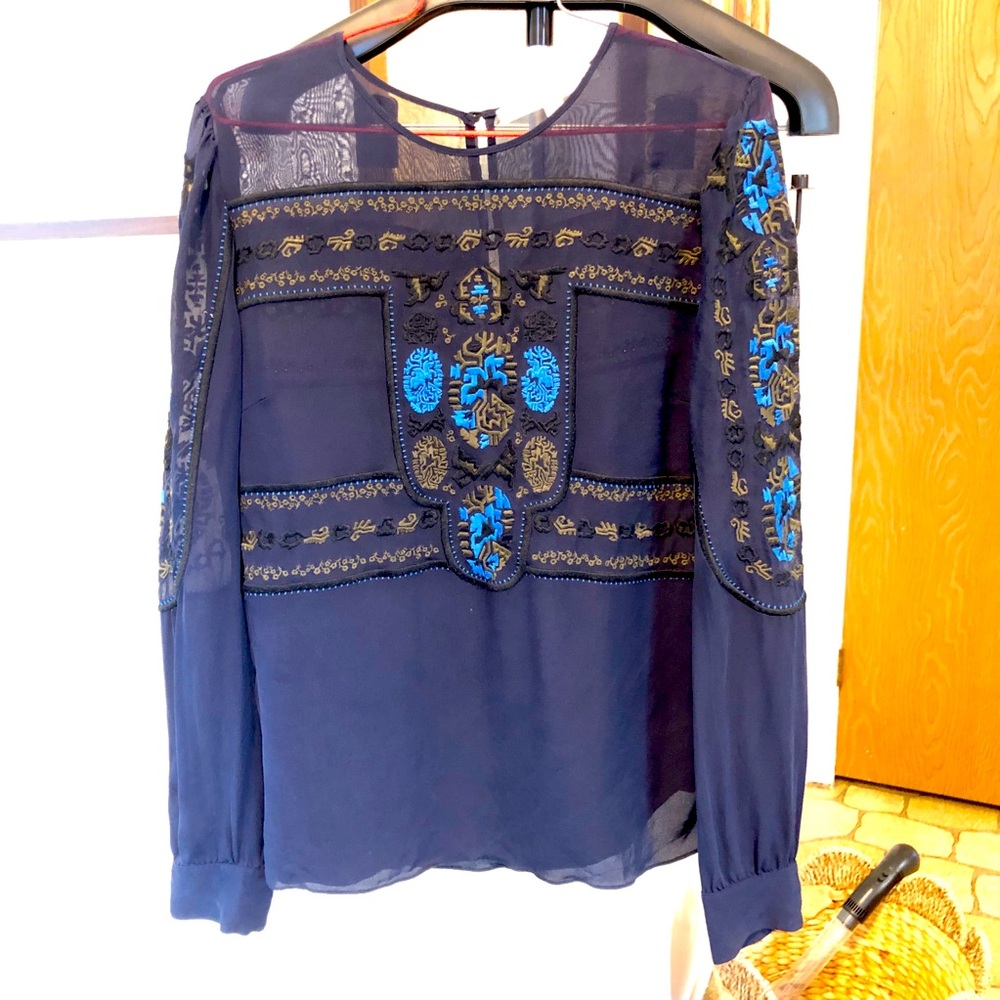 Veronica Beard Tobie Embroidered Blouse in Navy 12